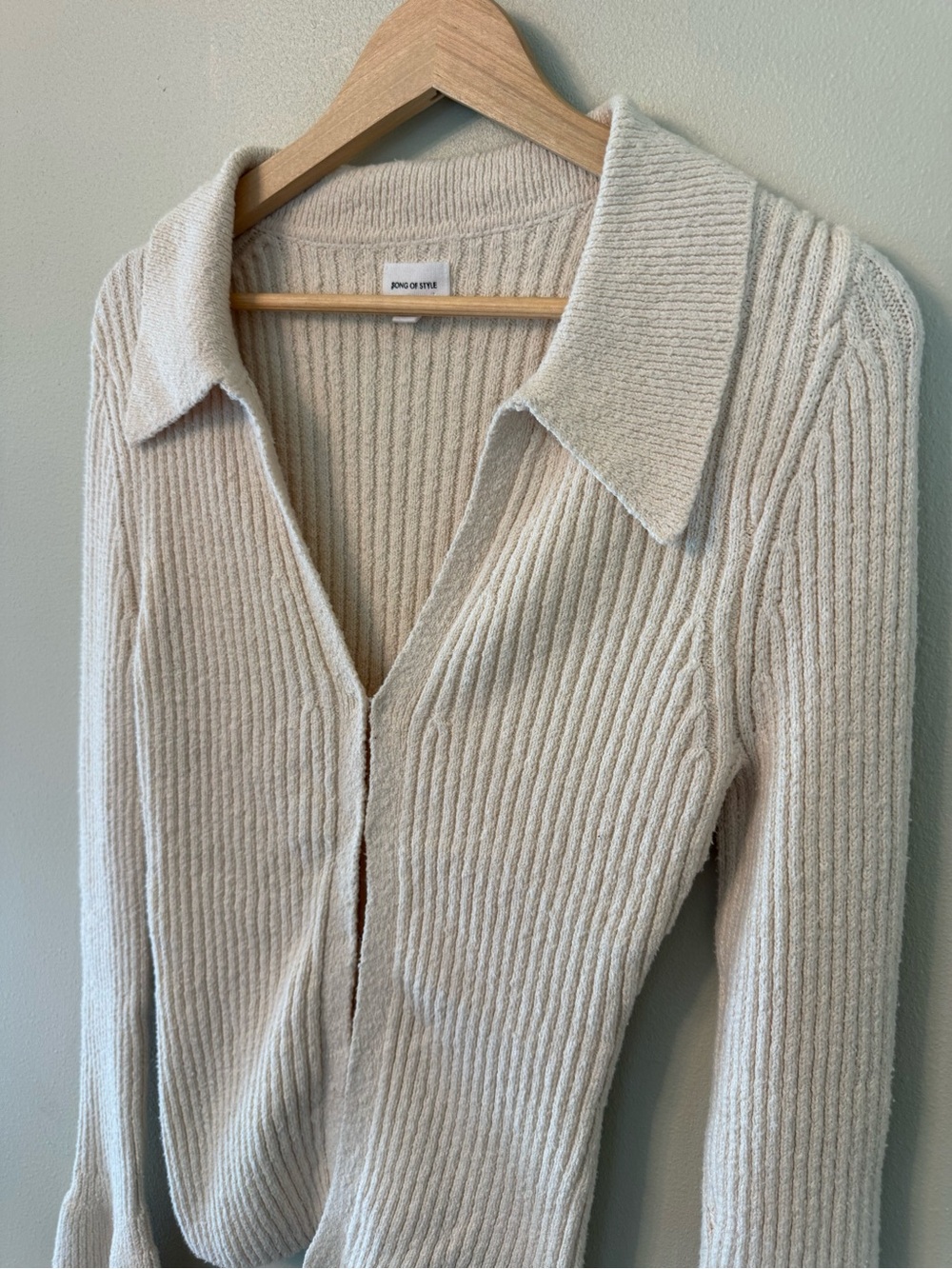 Song of Style Juliet Ribbed Cardigan Cream Fitted Flare Sleeve M - Picture 5 of 8